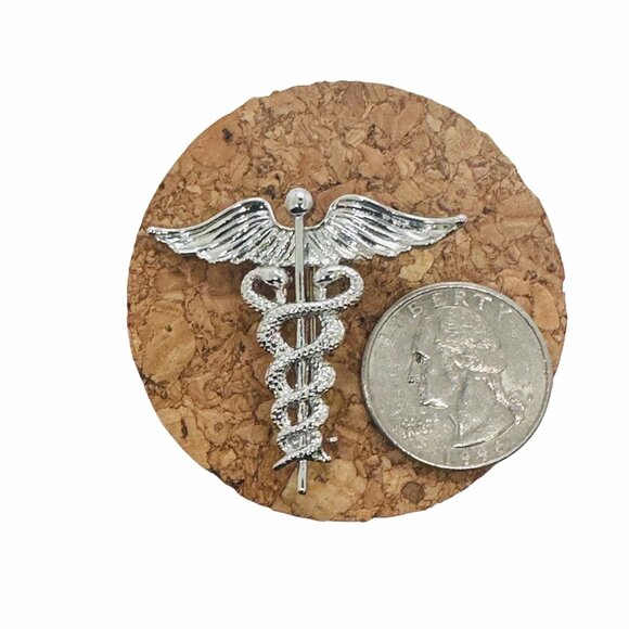 ✨Staff of Hermes Caduceus Medical Doctor Medicine Snakes Wing Broch Silver - Picture 3 of 4